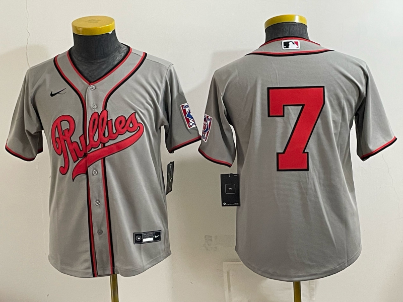 Youth 2026 Philadelphia Phillies #7 grey Game Nike MLB Jersey 0830001->youth mlb jersey->Youth Jersey